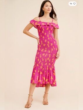 NWT Anthropologie Celandine Off Shoulder Smocked Midi Dress M